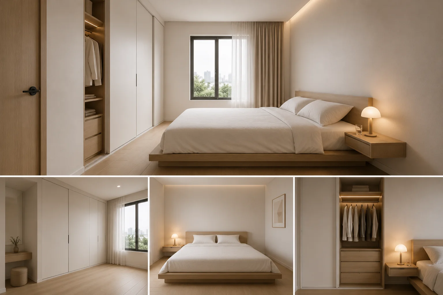 Phòng Ngủ Minimalist Đẹp — Giường Platform, Tủ Ẩn & Layout Chuẩn